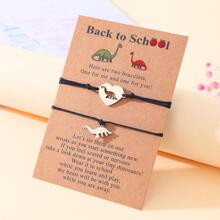 Goodwaro 2入組心形拋光不銹鋼串珠黑色蠟燈芯絨手環,一大一小,適用於和女兒,後至開學季手掌配件,最好禮物適用於兒童 - 黑色 - 查看 1