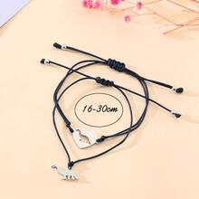 Goodwaro 2入組心形拋光不銹鋼串珠黑色蠟燈芯絨手環,一大一小,適用於和女兒,後至開學季手掌配件,最好禮物適用於兒童 - 黑色 - 查看 5