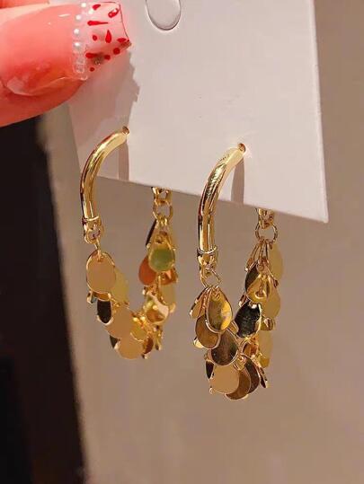 Preserved Color Plating High-End Look Metallic Sequin Tassel Earrings Women's Lightweight Luxury Niche Design Fashion All-Match Ear Accessory New