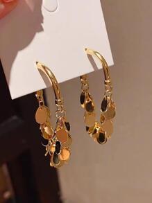 顏色電鍍高端金屬質感亮片流蘇耳環女性輕便奢華設計時尚百搭耳朵配件新趨勢 - 金色 - 查看 3