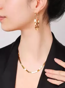 顏色電鍍高端金屬質感亮片流蘇耳環女性輕便奢華設計時尚百搭耳朵配件新趨勢 - 金色 - 查看 6