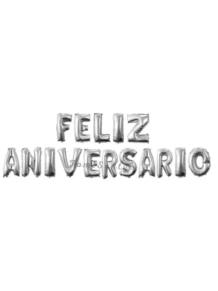 Set Feliz Aniversario. Letra de 40 cm, color plata. - Plateado - Ver 1