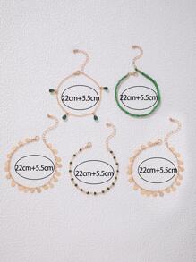 imoli 5pcs/Set Fashionable Braided Detail Rhinestone Decor Round Charm Anklet For Women For Dating Gift - Green - View 12