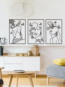 Conjunto de 3 adhesivos de pared con diseños de rosa, mariposa y arte abstracto figurativo para decoración, carteles, adhesivos, arte de pared, elementos de decoración de primavera para refrescar tu hogar, adhesivos de decoración de ramas - Blanco y Negro - Ver 3