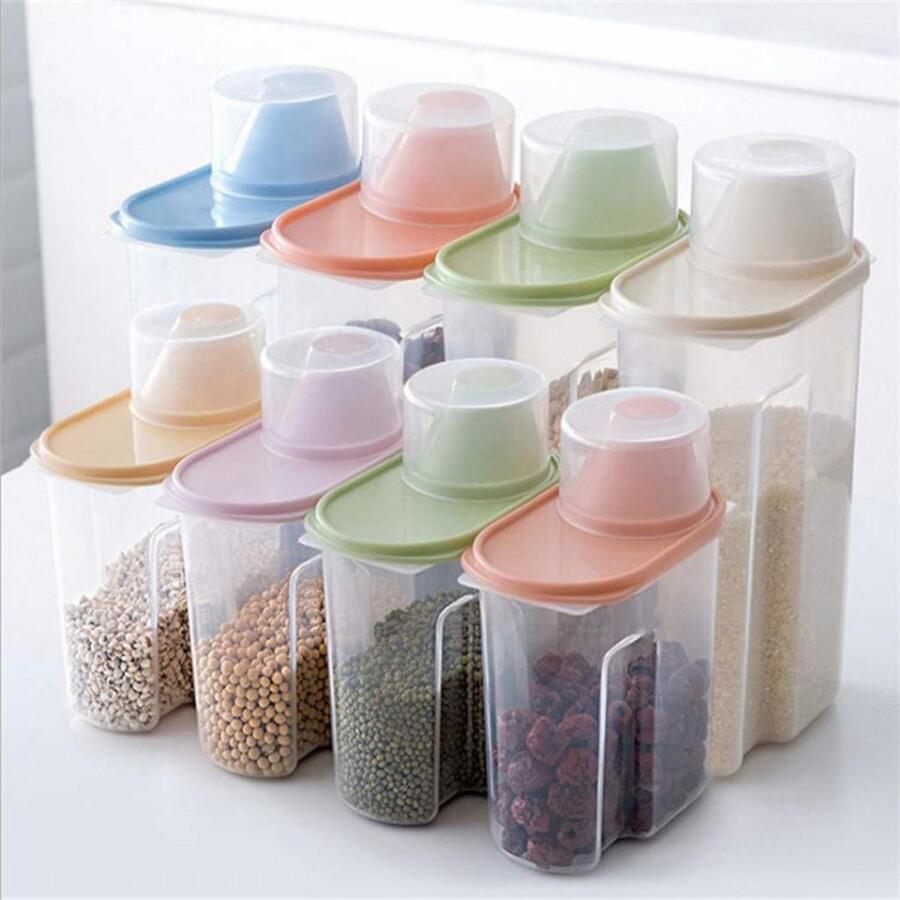 4Packs Storage jars with lid, airtight storage box, cereal storage container, dry food container