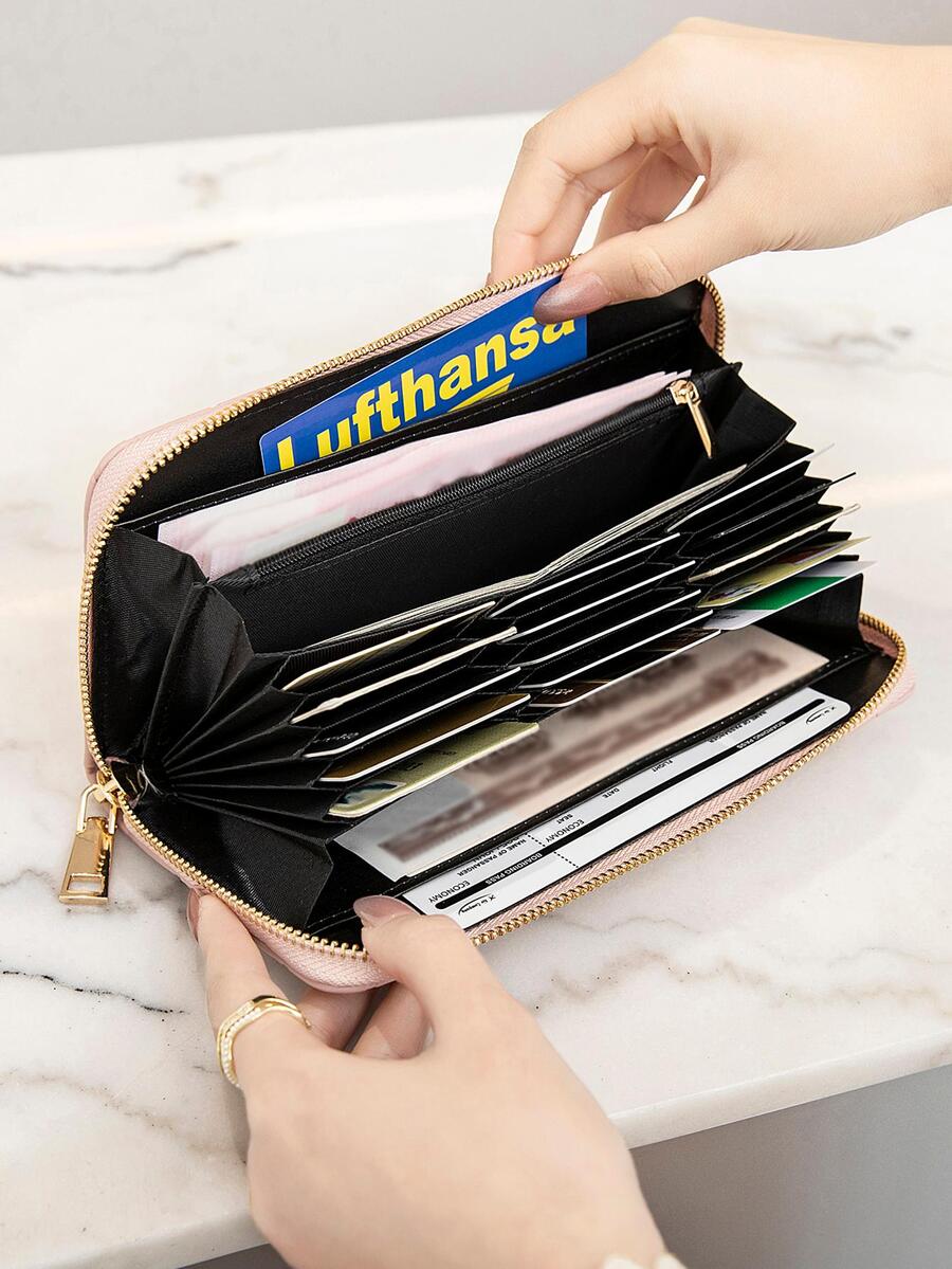 MIYIN Monedero simple cheque de diamantes patrón dama largo cremallera