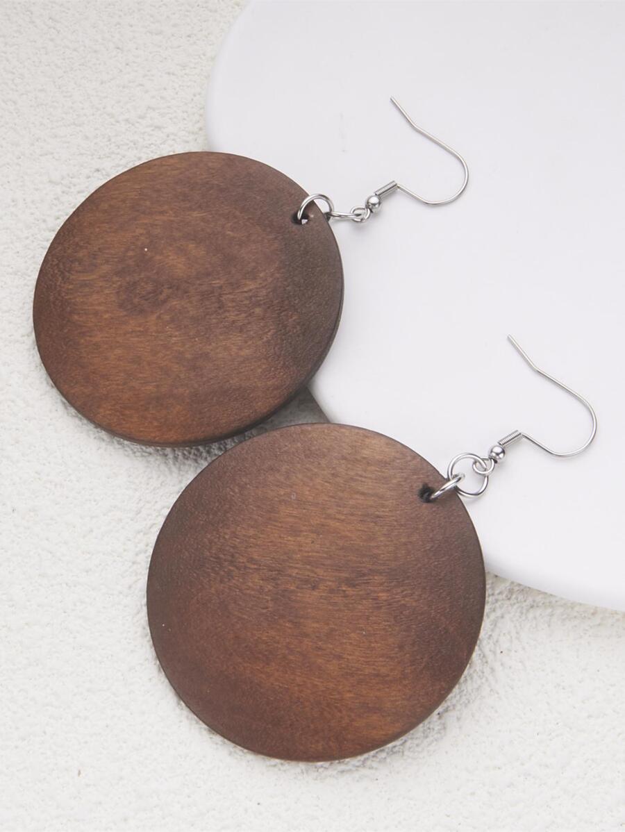 Round Drop Earrings - Brown - View 1