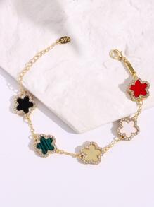 1入組時尚鋅合金水鑽&花朵裝飾手環適合女士日常裝飾 - 彩色 - 查看 3