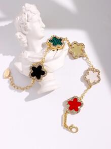 1入組時尚鋅合金水鑽&花朵裝飾手環適合女士日常裝飾 - 彩色 - 查看 4