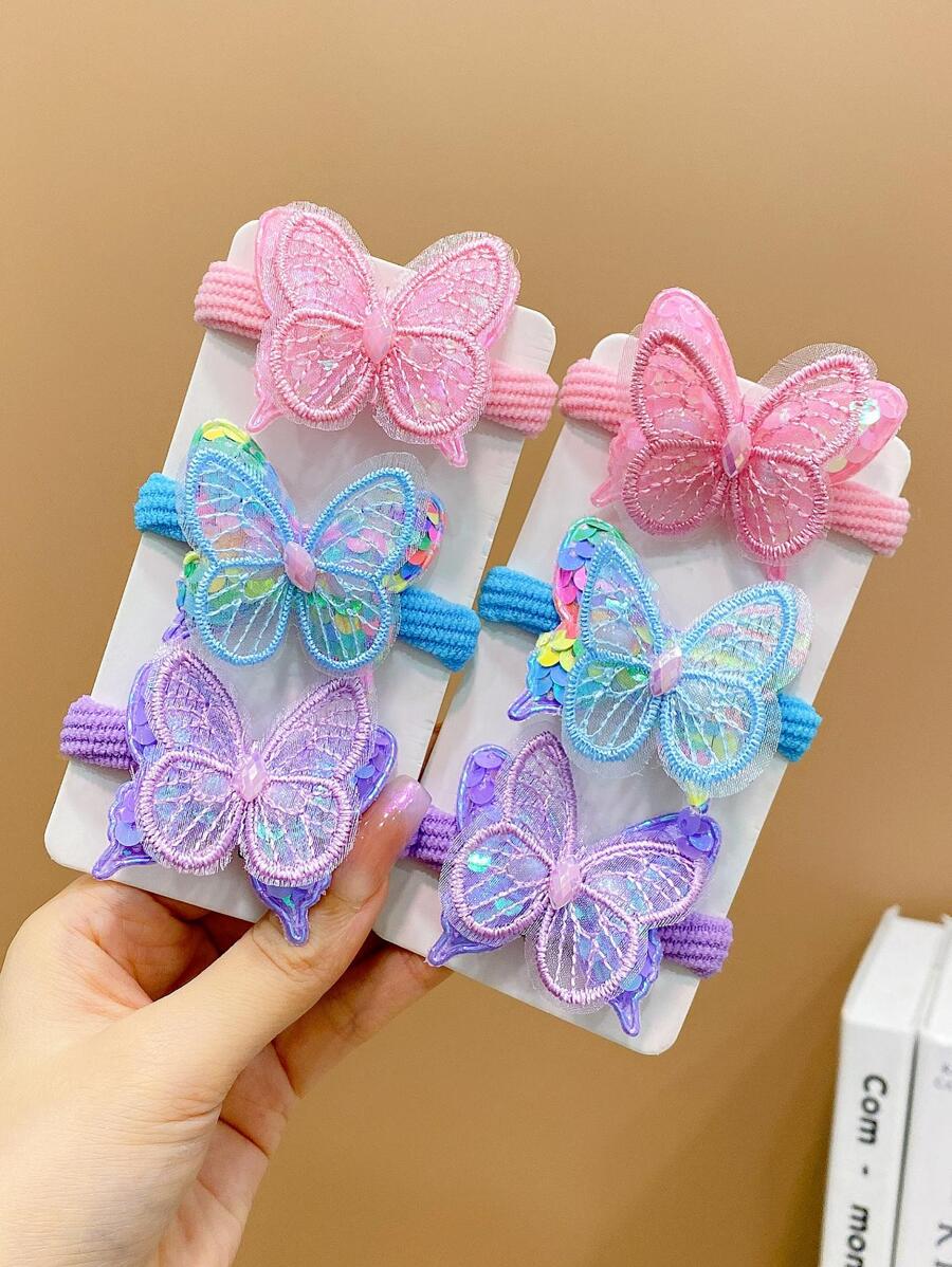 6pcs Girls Lovely Butterfly Decorated Hair Ties - Multicolor - View 1