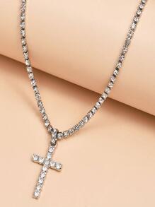 1 chiếc vòng cổ chữ thập bằng đá rhinestone - Bạc - Xem 3