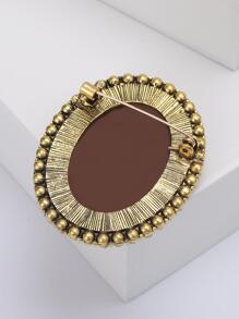 Rhinestone Decor Figure Detail Oval Design Brooch - Gold - View 4