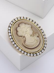 Rhinestone Decor Figure Detail Oval Design Brooch - Gold - View 2