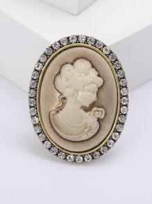 Rhinestone Decor Figure Detail Oval Design Brooch - Gold - View 1