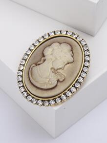Rhinestone Decor Figure Detail Oval Design Brooch - Gold - View 3