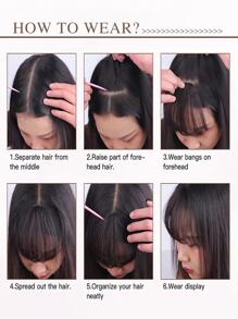 1pc Heat Resistant Straight Black 6 Inch Extra Short Synthetic Hairbangs With Sideburns - Black - View 9