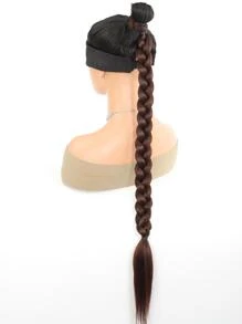直筒黑暗棕色32英寸超長合成纖維圍裹式夾片馬尾辮延長辮 - Dark Brown - 查看 4