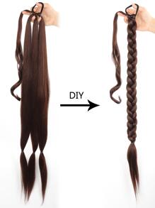 直筒黑暗棕色32英寸超長合成纖維圍裹式夾片馬尾辮延長辮 - Dark Brown - 查看 6