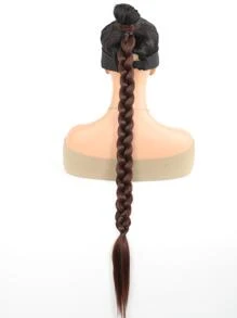 直筒黑暗棕色32英寸超長合成纖維圍裹式夾片馬尾辮延長辮 - Dark Brown - 查看 3