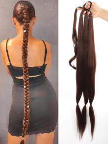 直筒黑暗棕色32英寸超長合成纖維圍裹式夾片馬尾辮延長辮 - Dark Brown - 查看 1