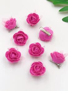 8pcs Sweet & Elegant Pink Foam Rose Flower Hair Clips For Women, Bohemian Style Summer Holiday Hair Accessories, Headwear &,Pink Accessories - Hot Pink - View 2
