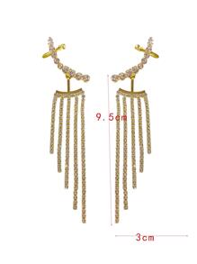Pendientes chaqueta con diamante de imitación con diseño de fleco - Amarillo Oro - Ver 5