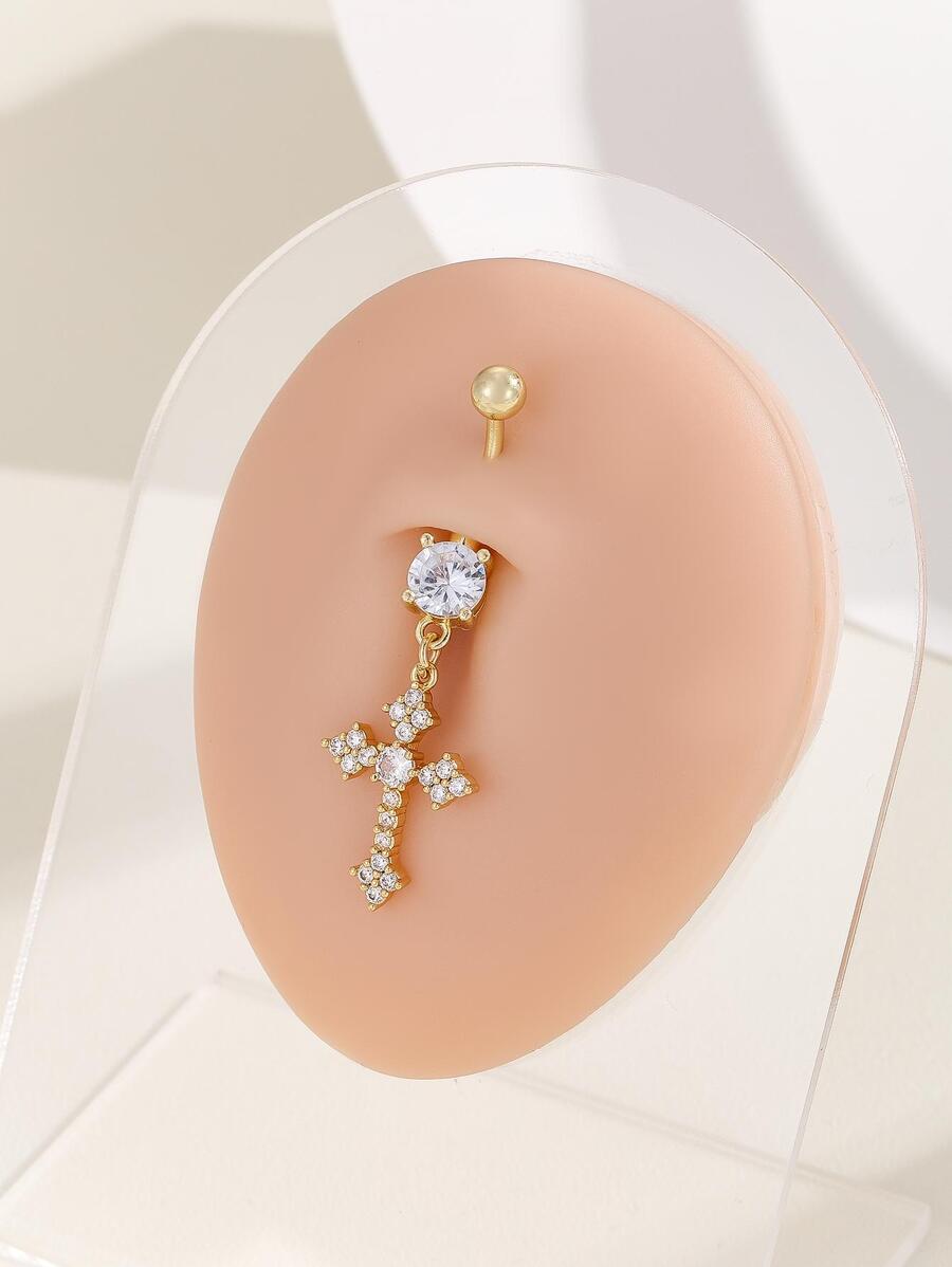Cubic Zirconia Cross Decor Navel Belly Ring
