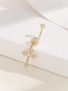 Cubic Zirconia Cross Decor Navel Belly Ring