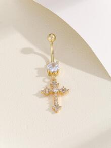 Cubic Zirconia Cross Decor Navel Belly Ring