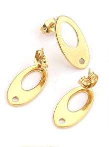 10入組不銹鋼橢圓形底座鏤空耳環DIY珠寶製作用品配件 - 金黃色 - 查看 1