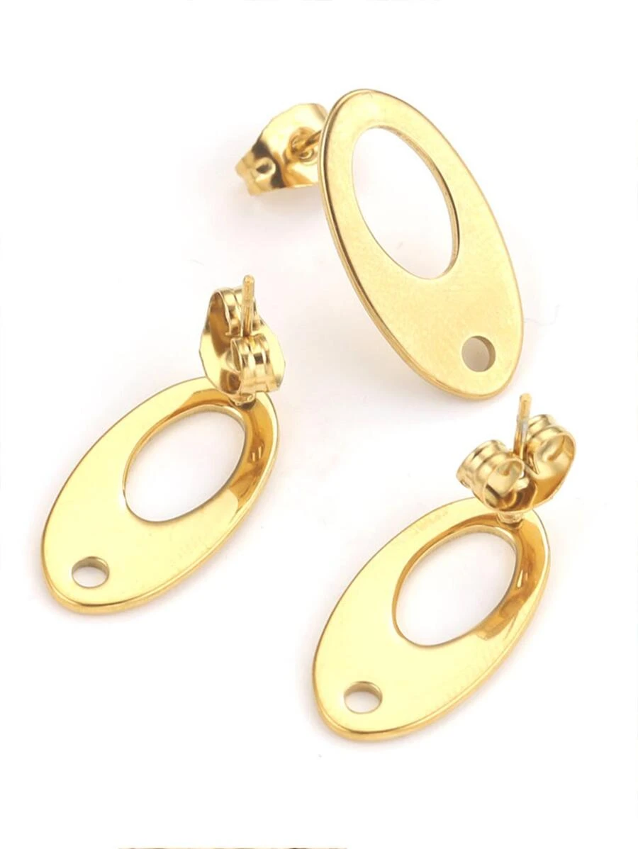 10入組不銹鋼橢圓形底座鏤空耳環DIY珠寶製作用品配件 - 金黃色 - 查看 1