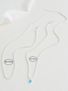 Nooxian 2入組/套綠松石色方晶鋯石吊墜項鍊 - 銀色 - 查看 6