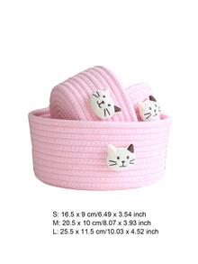 家居客廳/臥室動物裝飾繩儲物籃，多用途編織桌面收納籃 - 粉色 - 查看 8
