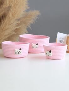 家居客廳/臥室動物裝飾繩儲物籃，多用途編織桌面收納籃 - 粉色 - 查看 4