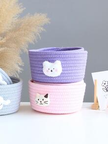 家居客廳/臥室動物裝飾繩儲物籃，多用途編織桌面收納籃 - 粉色 - 查看 6