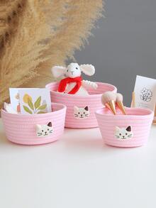 家居客廳/臥室動物裝飾繩儲物籃，多用途編織桌面收納籃 - 粉色 - 查看 3