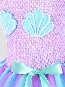 Young Girl Mermaid Shell Princess Dress With Mermaid Headband, Perfect For Party And Cosplay - Lilac Purple - View 4