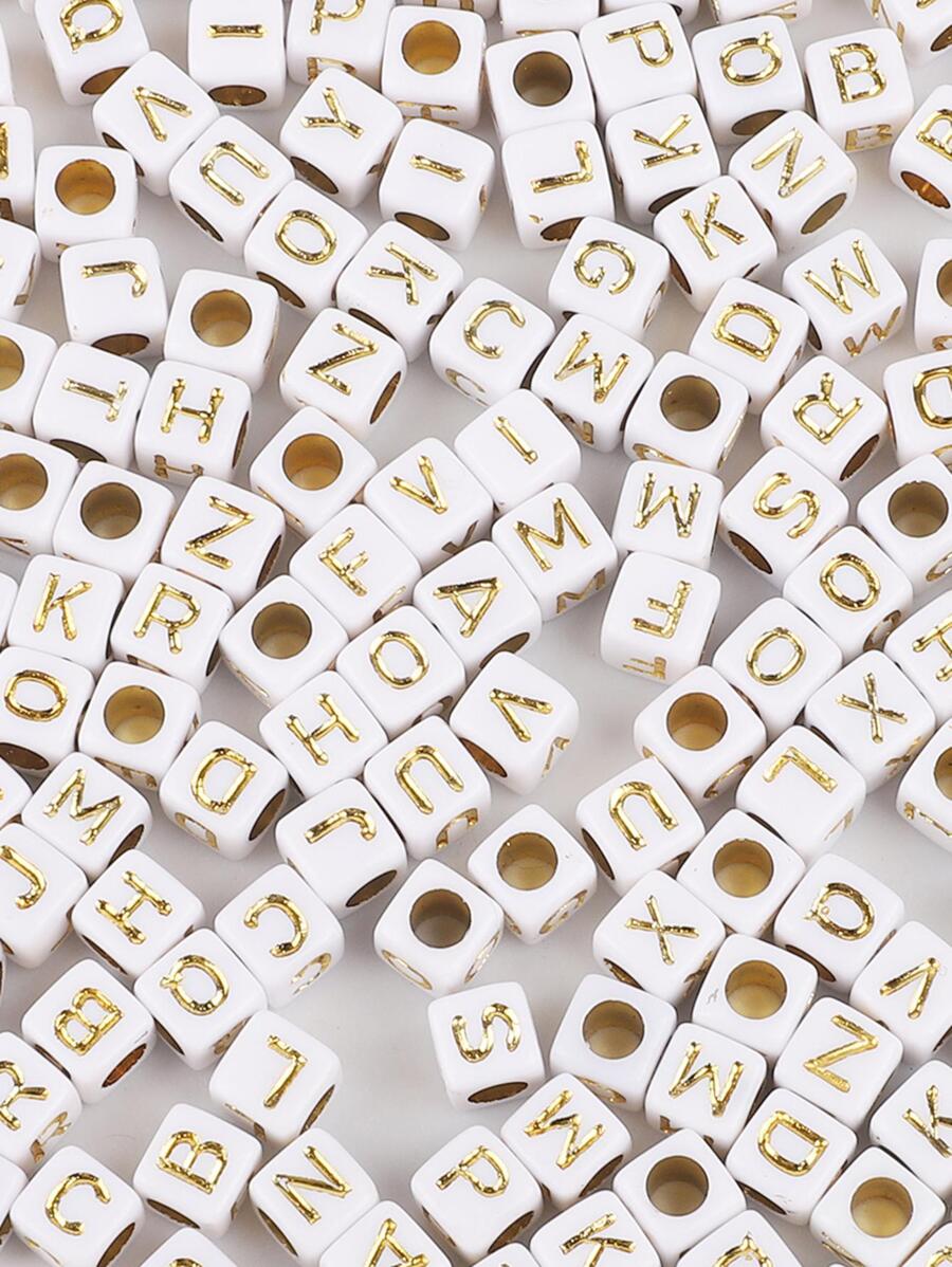 100pcs Assorted White Acrylic Square Alphabet Letter Spacer Beads For Jewelry Making, DIY Bracelets & Necklaces, Beading Supplies Material - White - View 1