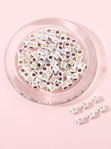 100pcs Assorted White Acrylic Square Alphabet Letter Spacer Beads For Jewelry Making, DIY Bracelets & Necklaces, Beading Supplies Material - White - View 3