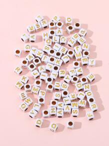 100pcs Assorted White Acrylic Square Alphabet Letter Spacer Beads For Jewelry Making, DIY Bracelets & Necklaces, Beading Supplies Material - White - View 6
