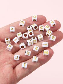100pcs Assorted White Acrylic Square Alphabet Letter Spacer Beads For Jewelry Making, DIY Bracelets & Necklaces, Beading Supplies Material - White - View 5