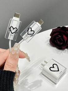 Vỏ bảo vệ cáp dữ liệu hình trái tim màu đen, 20w/18w Tương thích với Apple iPhone 14/15 Sạc nhanh, Bộ sạc chống đứt trong suốt, 2 cái/bộ - màu đen - Xem 2