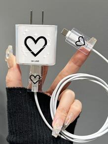 Vỏ bảo vệ cáp dữ liệu hình trái tim màu đen, 20w/18w Tương thích với Apple iPhone 14/15 Sạc nhanh, Bộ sạc chống đứt trong suốt, 2 cái/bộ - màu đen - Xem 5