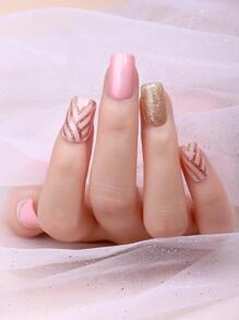 Beauty Sticker Gold Glitter French Tips Nail Strips, 1sheet  Pattern Nail Art Sticker & 1pc Nail File Nail Stickers DIY - Multicolor - View 2