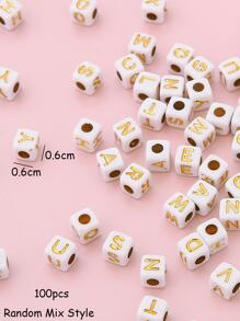 100pcs Assorted White Acrylic Square Alphabet Letter Spacer Beads For Jewelry Making, DIY Bracelets & Necklaces, Beading Supplies Material - White - View 4
