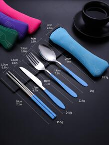5件式紫色布袋便攜式餐具組（含刀、叉、湯匙、筷子） - 紫色 - 查看 2