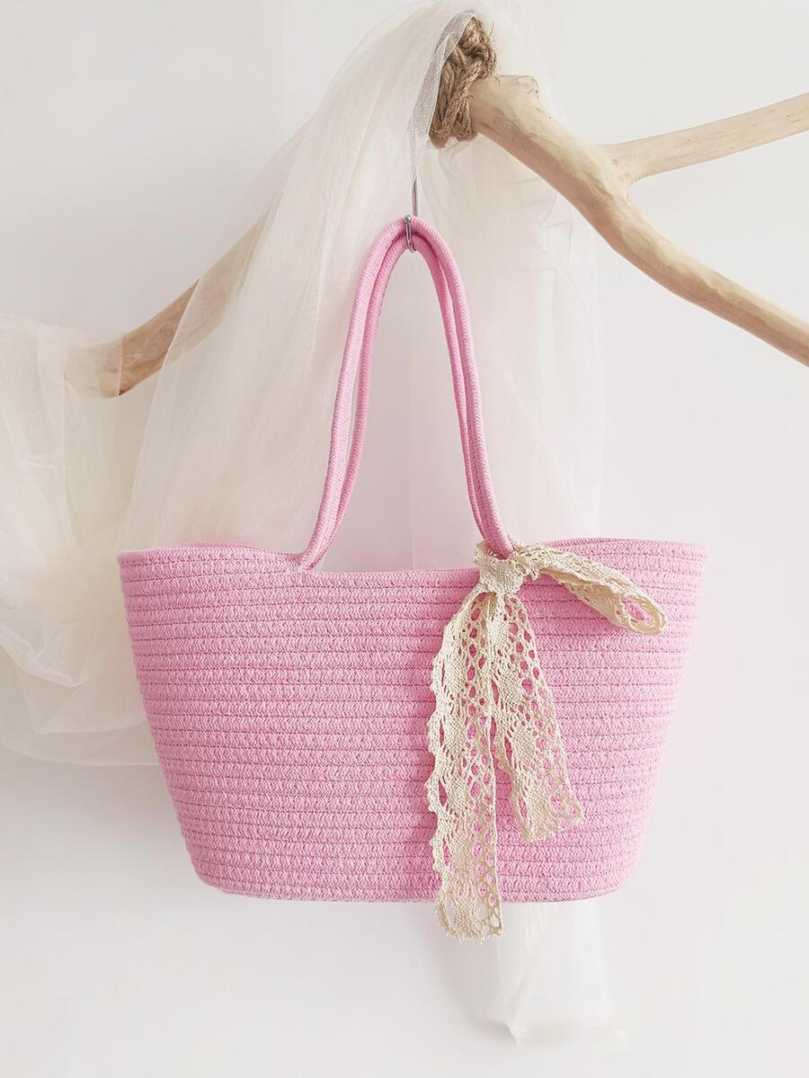 Large-capacity Fashionable And Simple Holiday Rope Tote Bag - Pink - View 1