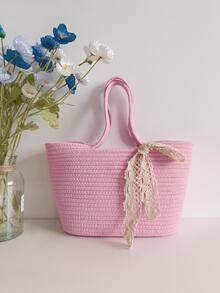 Large-capacity Fashionable And Simple Holiday Rope Tote Bag - Pink - View 2