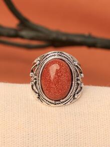 1 Vintage Nhẫn Hợp Kim Với Khảm Đá Pyrite Tự Nhiên, Hoàn Hảo Cho Đeo Hàng Ngày Để Trang Trí Hàng Ngày - trái cam - Xem 1