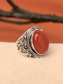 1 Vintage Nhẫn Hợp Kim Với Khảm Đá Pyrite Tự Nhiên, Hoàn Hảo Cho Đeo Hàng Ngày Để Trang Trí Hàng Ngày - trái cam - Xem 3